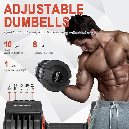 25/55LB Pair Adjustable Dumbbells Weights Set, 5in1 Free Weights Dumbbell with Anti-Slip Metal Handle, Suitable for Home Gym Exercise Equipment