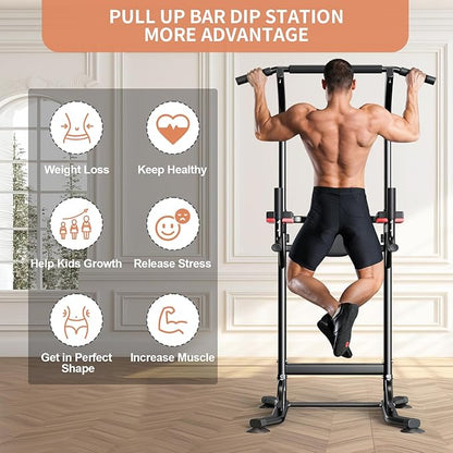 Wesfital Pull Up Bar Power Tower Dip Bar Station Dip Stand Multi-Functional Workout Equipment Strength Training Machine for Men Women Home Gym