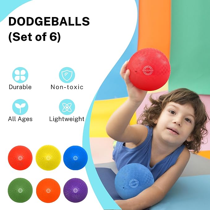 Dodgeballs Playground Balls, Dodge Ball Set for Kids & Adults, Bouncing Kickballs Handball for Outdoor & Indoor Games - Includes Pump & Mesh Storage Bag