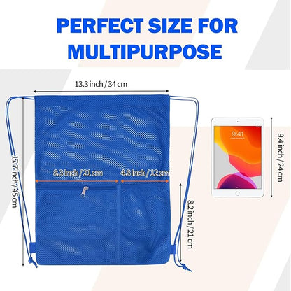 NATURAL STYLE 2 PACK Mesh Drawstring Backpack Bag, Multifunction Mesh Bag for Swimming, Athletic Gym, Clothes, Beach, Swim (Blue)