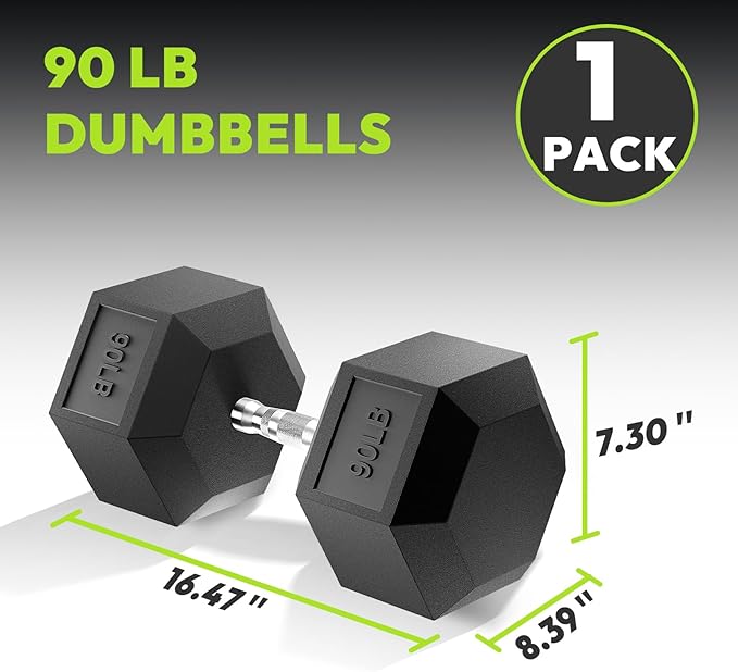 Hex Dumbbell Set, 3-100 lb Rubber Encased Exercise & Fitness Dumbbells, Weights Dumbbells Set of 2, Hand Weight for Strength Training (Single, Pair, Set)