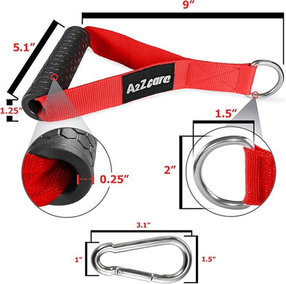 A2ZCARE Heavy Duty Exercise Handles - Premium Exercise Hand Grips Attachment for Pulley LAT Pulldown System (B. Exercise Handles (Red) and 2 Snap Hook)