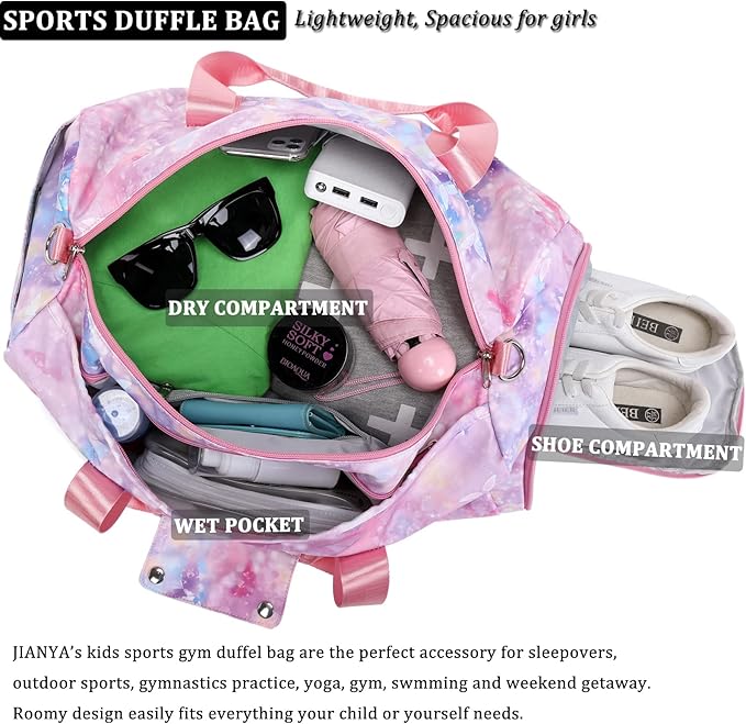 JIANYA Duffle Bags for Teenage Girls Women kids Small Sports Bag Gymnastics Dance Bag for Girls, Girls Duffle Bag for Kids