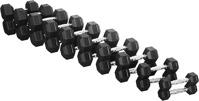 Signature Fitness Premium Rubber Coated Hex Dumbbell Weight Set