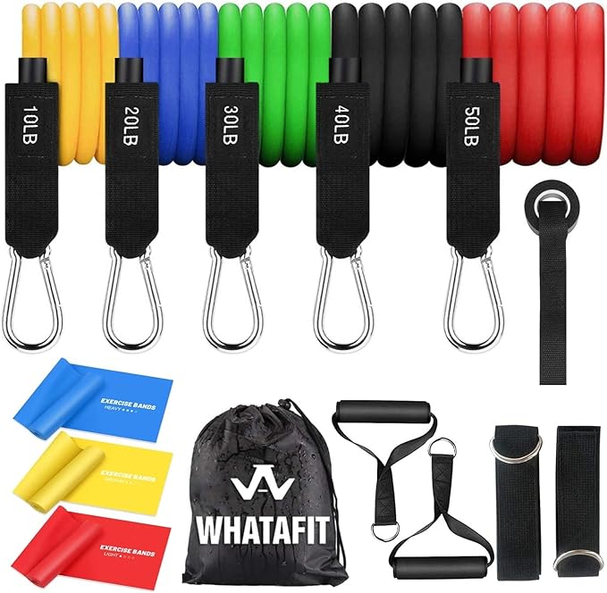 WHATAFIT Resistance Bands, Exercise Bands，Resistance Bands for Working Out, Work Out Bands with Handles for Men and Women Fitness, Strength Training Home Gym Equipment