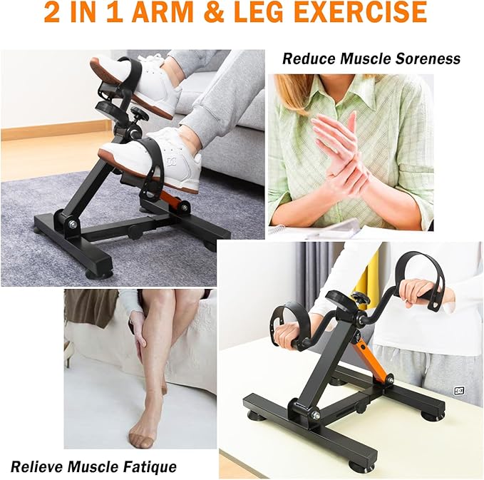 Under Desk Bike Pedal Exerciser, Adjustable Heights & Foldable Cycle Exercise Bike for Office,Stable Peddler Exerciser with Suction Cup Feet for Seniors, Fitness Exerciser for Arms & Legs Workout