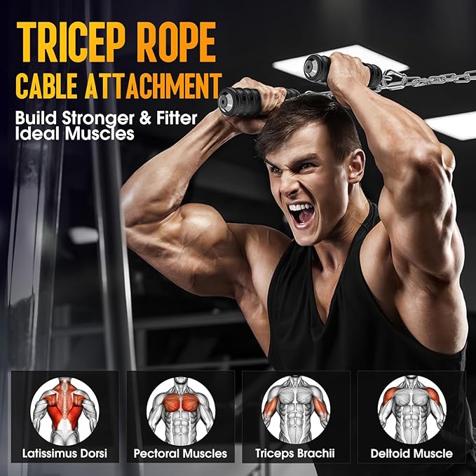 Tricep Rope LAT Pull Down Attachment, Gym Handle for Cable, Gym LAT Pulldown Cable Machine Pulley System Accessory, DIY Workout Equipment for Home Gym