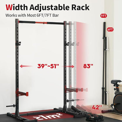 FLYBIRD Squat Rack with Pull-Up Bar, Adjustable Multi-Functional Power Rack, Inner Width Squat Rack Stand Suitable for 6FT,7FT Barbell for Home Gym Equipment…