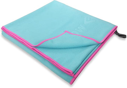 Flow Hydro Sport Towel - Microfiber Quick Dry Swimming Towels for Swim, Pool, Triathlon, and Other Water Sports in Medium, Large, Extra Large, and Hooded Sizes (Aqua, Large (60" x 30"))