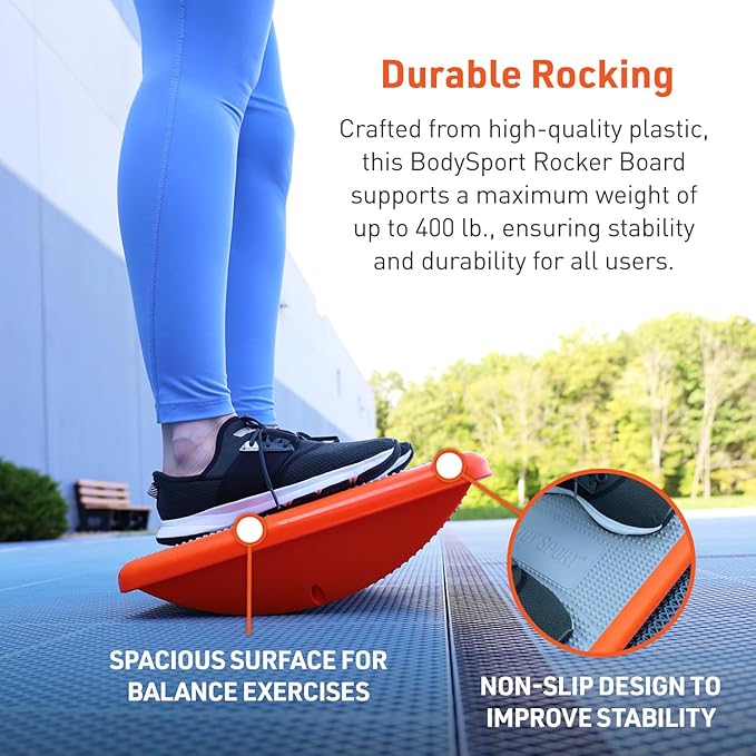 Body Sport Rocker Board for Balance Training, Standing Desk, Physical Therapy & More - Multipurpose, Lightweight, Non-Skid Wobble Board for Home Gym & Office, 400 lb. Weight Capacity