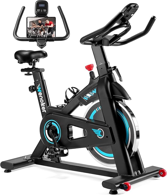 Exercise Bike, WENOKER Indoor Cycling Bike/Brake Pad Stationary Bike for Home, Indoor Bike with Silent Belt Drive, Heavy Flywheel, Comfortable Seat Cushion and Upgraded LCD Monitor