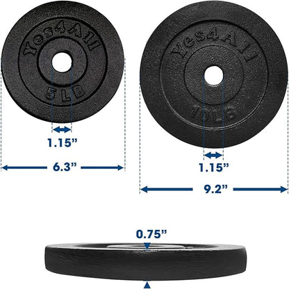 Yes4All 1.15 Inch Cast Iron Weight Plate - Ideal for Dumbbell Handle, Strength Training & Weightlifting (Set)