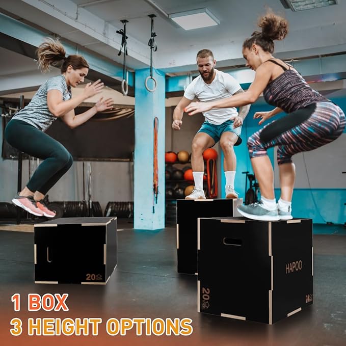 Plyo Box 3 in 1 Box Jumps for Home Gym Wooden Plyometric Jump Box for Jumping Conditioning Strength Training - 30x24x20 Inch