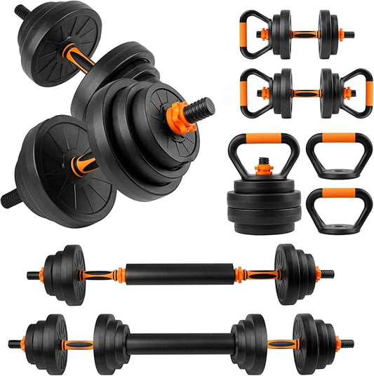 Fragraim Adjustable Dumbbells, 44 lbs Free Weights Dumbbells Set with Upgraded Nut, Weight Set for Home Gym, 4 in1 Used as Barbell, Kettlebells, Push up Stand, Workout, Suitable Men/Women