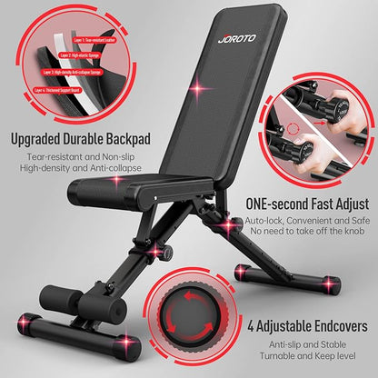 JOROTO Weight Bench, Adjustable Workout Bench Press, Foldable Strength Training Benches for Home Gym Full Body Workout, Incline Decline Flat Utility Workout Bench