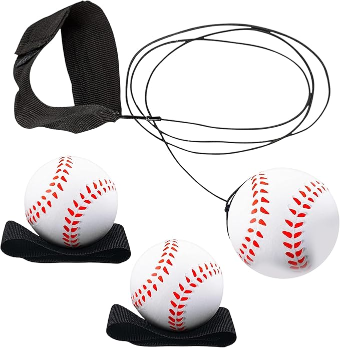 Reactive Sports Wrist Balls Baseballs - 3PK - Return Rebound Bouncy Wristband Balls w/Elastic Cord - Wrist Toy for Teens Adults Exercise or Play - Nice Gift Party Favor, Fun Outdoor Activity