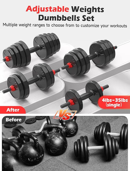 Adjustable Dumbbells Set 55/70/90lbs Free 3 in 1 Dumbbells