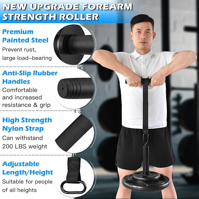 Forearm Wrist Roller Fitness Blaster, Arm Exerciser Wrist Trainer, Forearm Muscle Strength Workouts Tools, Weight Bearing Rope Roller Equipment with Non Slip Cushion, Rope for Dumbbells