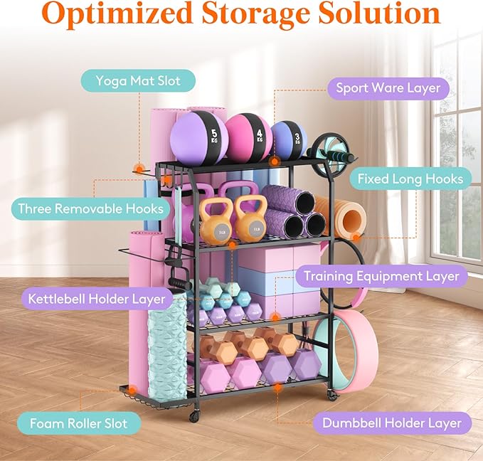 Lifewit Yoga Mat Holder, Home Gym Storage For Yoga Equipments, Fitness Equipments Organizer for Dumbbell, Kettlebell, Foam Roller, Pilates