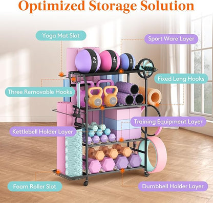 Lifewit Yoga Mat Holder, Home Gym Storage For Yoga Equipments, Fitness Equipments Organizer for Dumbbell, Kettlebell, Foam Roller, Pilates