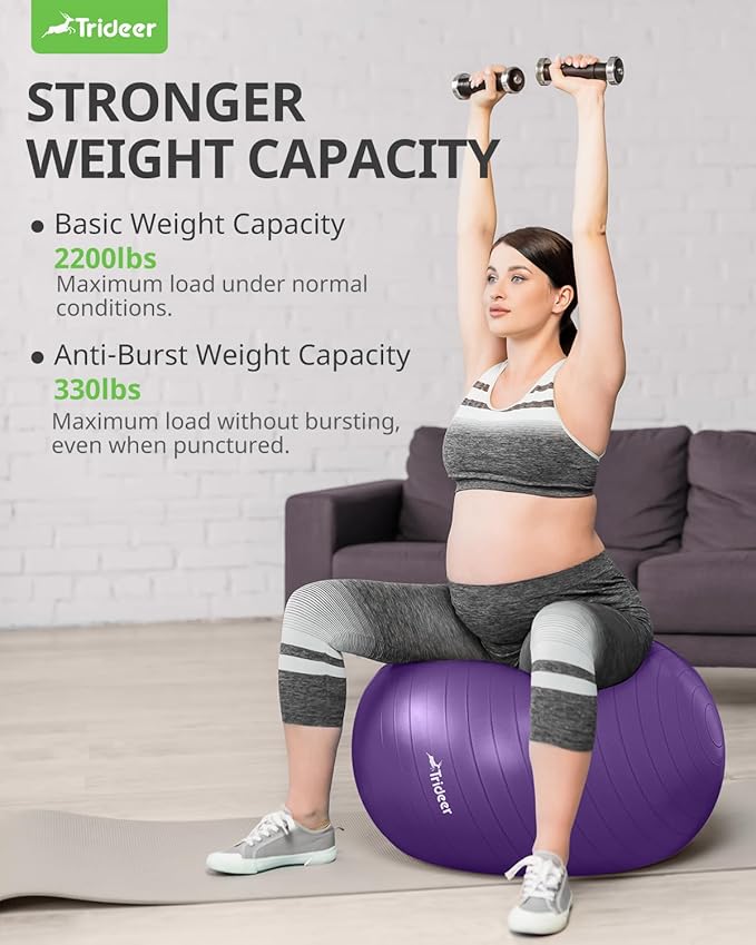 Trideer Yoga Ball Exercise Ball for Working Out, 5 Sizes Gym Ball, Birthing Ball for Pregnancy, Swiss Ball for Physical Therapy, Balance, Stability, Fitness, Office Ball Chair, Quick Pump Included