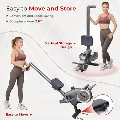 Dripex Rowing Machines for Home, Rowing Machine Max 350 LBS, Magnetic Rower with 16 Levels of Workout Resistance, Durable Slide Rail, Bluetooth App Supported, LCD Monitor, Row Machine for Gym Exercise