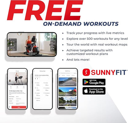 Sunny Health & Fitness Elite Recumbent Cross Trainer & Elliptical Machine with Arm Exercisers, Easy Adjust Seat, with Exclusive SunnyFit® App Enhanced Connectivity