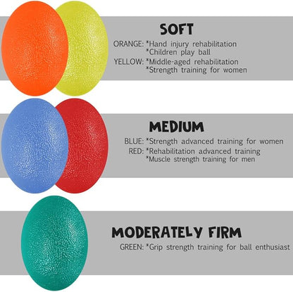 SourceTon Fidgets Stress Relief Ball, Egg-Shape Hand, Finger Grip Strengthening Therapy Stress Balls, Great Physical Rehabilitation & Grip Strengthener, Pack of 5 Squeeze Balls