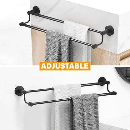 BESy Adjustable 16.5-28.5 Inches Double Bath Towel Bar for Bathroom SUS304 Stainless Steel Towel Holder, Hotel Style Wall Mount with Screws Hand Towel Bar，Towel Rack Rod Hanger, Matte Black Finish