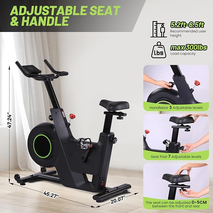 Exercise Bike,Indoor Cycling Bike for Home Cardio, Plus Magnetic Resistance/Brake Pad Indoor Cycling Bike Stationary, Low Noise Fitness Stationary Bike with App, Upgraded Version Seat