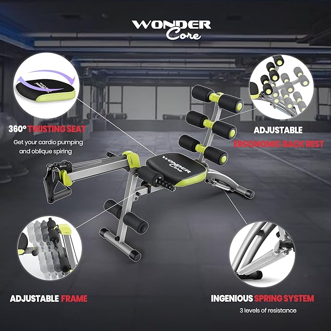 WONDER CORE 2 Adjustable Weight Bench for Home Gym, Multi-Functional Workout Bench for Total Body Workout, Sit Up Bench for Abs, Incline Decline Benches, Strength Training Equipment with Rowing Set