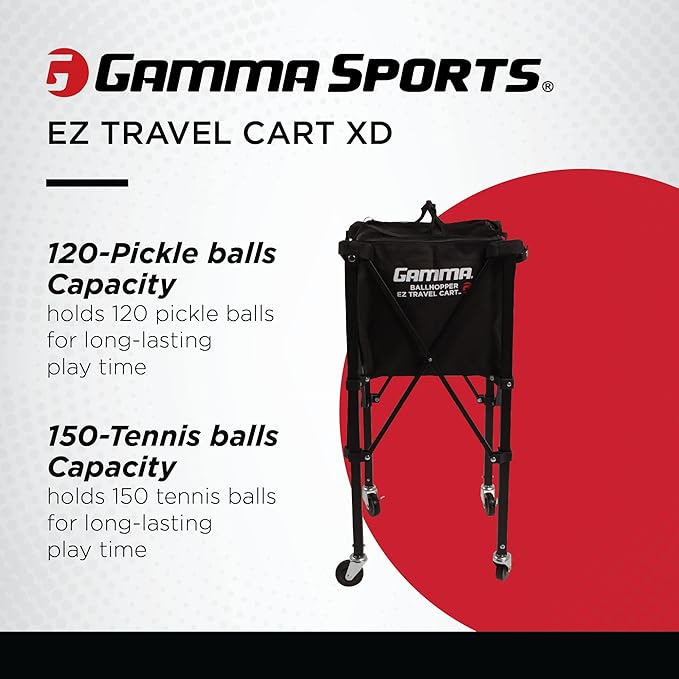 Gamma Sports EZ Travel Cart Pro, Portable Compact Design, Sturdy Lightweight Construction, 150 or 250 Capacity Available, Premium Carrying Case Included