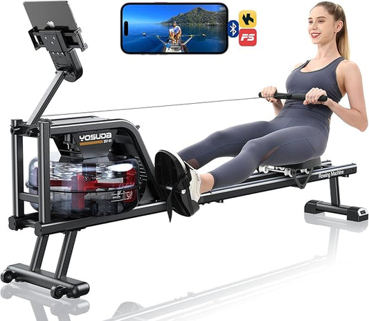 YOSUDA Magnetic/Water Rowing Machine 350 LB Weight Capacity - Foldable Rower for Home Use with Bluetooth, App Supported, Tablet Holder and Comfortable Seat Cushion