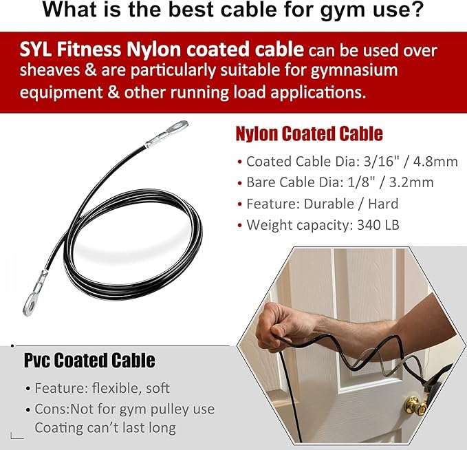 SYL Fitness Gym Replacement Cable Heavy Duty Steel Wire Rope for Home Gym Cable Pulley Machine Accessories