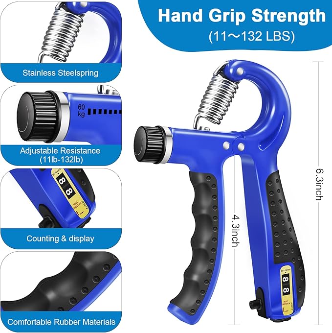 Hand Grip Strengthener Kit,Grip Strength Trainer, Finger Exerciser,Adjustable Resistance Hand Gripper, Finger Resistance Band, Grip Strength Ring & Stress Relief Ball for Athletes & Musicians