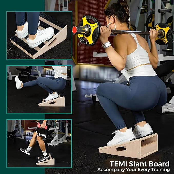 TEMI Calf Stretcher Slant Board - Professional Incline Board for Calf Stretching Heavy Duty, Adjustable Wooden Stretch Wedge Board for Foot Ankle, Knee, Achilles and Calf Stretching Exercise (Large)