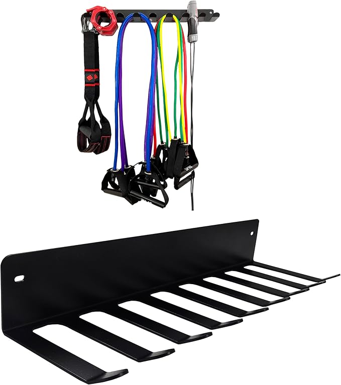 17" Home Gym Organizer With 9 Prongs, Heavy-Duty Gym Rack for Home Gym for Olympic Barbells, Jump Ropes, Lifting Belt, Chains and Resistance Bands Pack of 1 (Hardware Included)