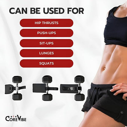 CoreVibe Exercise Hip Thrust Belt, Easy to Use with Kettlebells, Dumbbells or Plates, Adjustable for the Gym, Home or On the Go, Heavy & Light Weight Lifting, Glute Workout Equipment, Unisex