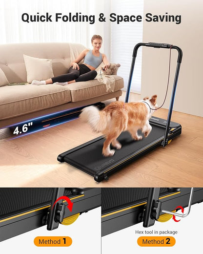 UREVO Walking Pad, Under Desk Treadmill for Home/Office, 2 in 1 Folding Treadmill with Remote Control, APP and LED Display