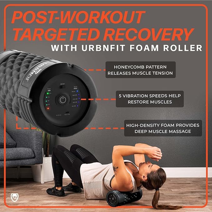 URBNFit Vibrating Foam Roller - Electric Muscle & Back Roller w/ 5 Speeds for Physical Therapy Exercise, Deep Tissue Massage, Post Workout Recovery and Trigger Point Release﻿ - Black