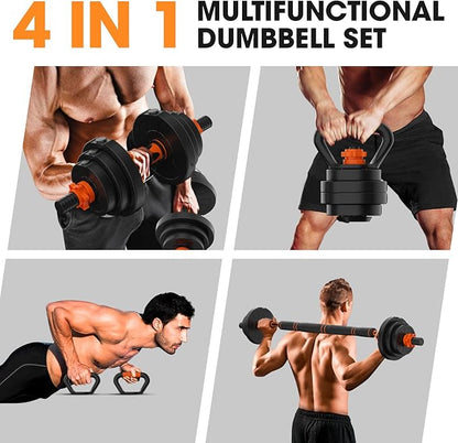 Adjustable Dumbbell Set 20LBS/50LBS/70LBS Free Weights Dumbbells,4 in1 Weight Set,Dumbbell, Barbell, Kettlebell, Push-up, Home Gym Fitness Workout Equipment for Men Women