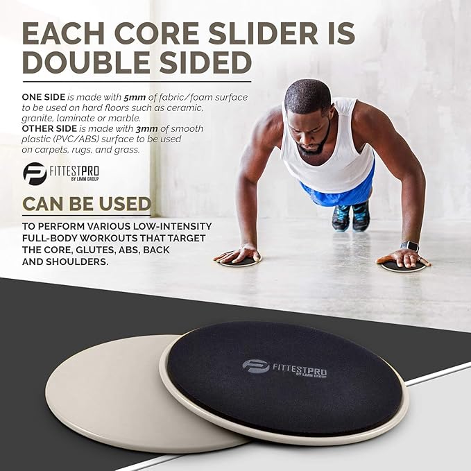 Limm Core Sliders for Working Out - Exercise Sliders Fitness, Stability, Ab, Legs & Full Body (Set of 2) - Bonus Carry Bag & Workout Ebook - Gym Gliding Disc Pads for Hardwood, Carpet & More