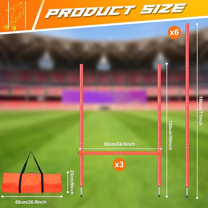 Football Agility Training Slalom Poles Adjustable Orange Agility