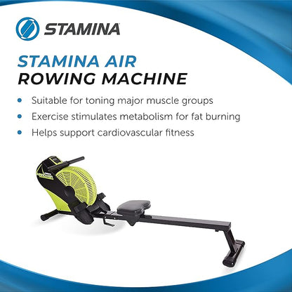 Stamina ATS Air Rower Machine with Smart Workout App - Foldable Rowing Machine with Dynamic Air Resistance for Home Gym Fitness - Up to 250 lbs Weight Capacity