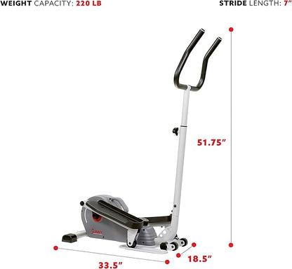 Sunny Health & Fitness 2 in 1 Sit/Stand Mini Elliptical Machine, Portable Under Desk Peddler Exerciser for Senior Home Workout, Optional Handlebars, Resistance Bands and Sunnyfit App Connection