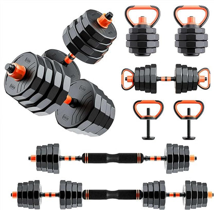 RUNWE Adjustable Dumbbell Barbell Set - 33/44/66/88lb Dumbbell Set, 4 in1 Dumbbell, Adjustable Kettlebell Pair, Barbell and Push up Bar, All-in-one Free Weight [Upgraded Double-lock Nuts]