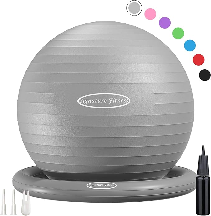 Anti-Burst and Slip Resistant Exercise Ball Yoga Ball Fitness Ball Birthing Ball with Quick Pump, 2,000-Pound Capacity, Multiple Colors and Sizes