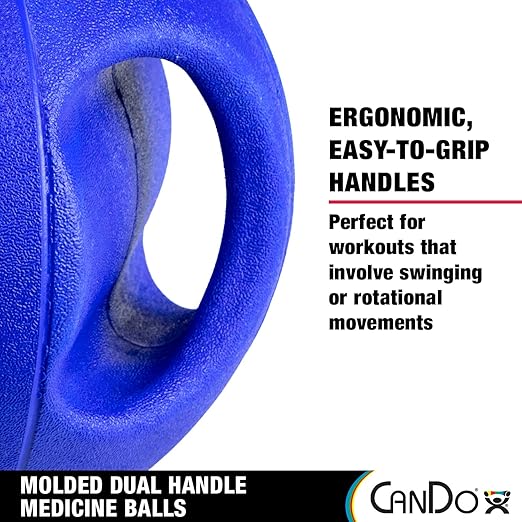 CanDo Molded Dual-Handle Medicine Ball for Strength Training, Core Workouts, Warmups, Cardio, and Plyometrics with Handles for Home and Clinic Use