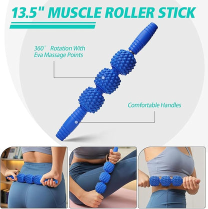 5 in 1 Foam Roller Set Muscle Massage Foam Ripple Roller for Deep Tissue Massage of The Back and Leg Muscles, Relieves Muscle Pain & Tightness, Improves Mobility (Blue)