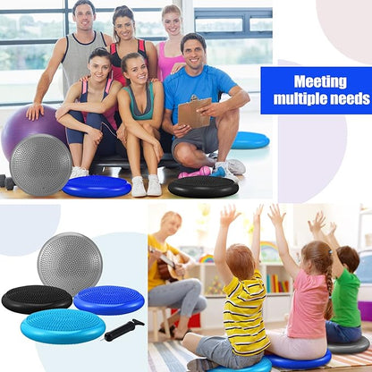 Sotiff 4 Pcs Inflated Wobble Cushion Flexible Wiggle Seat 14” L x 3.2” H Stability Balance Disc with Pump for Sensory Kids Adult Physical Exercise Equipment